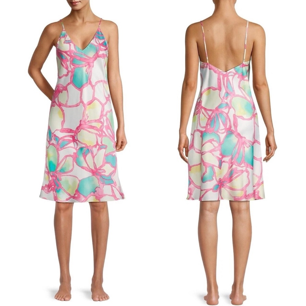 Natori Taisho Floral Slip Dress Large NWT‎ Satin Midi
